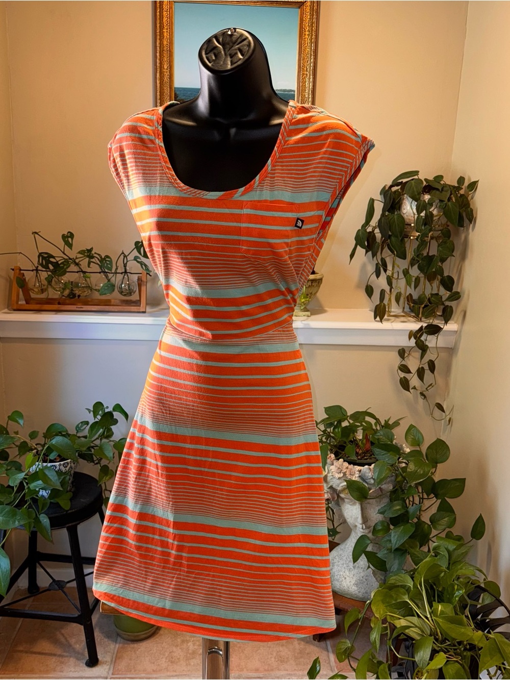 The North Face Orange & blue Striped Midi Dress